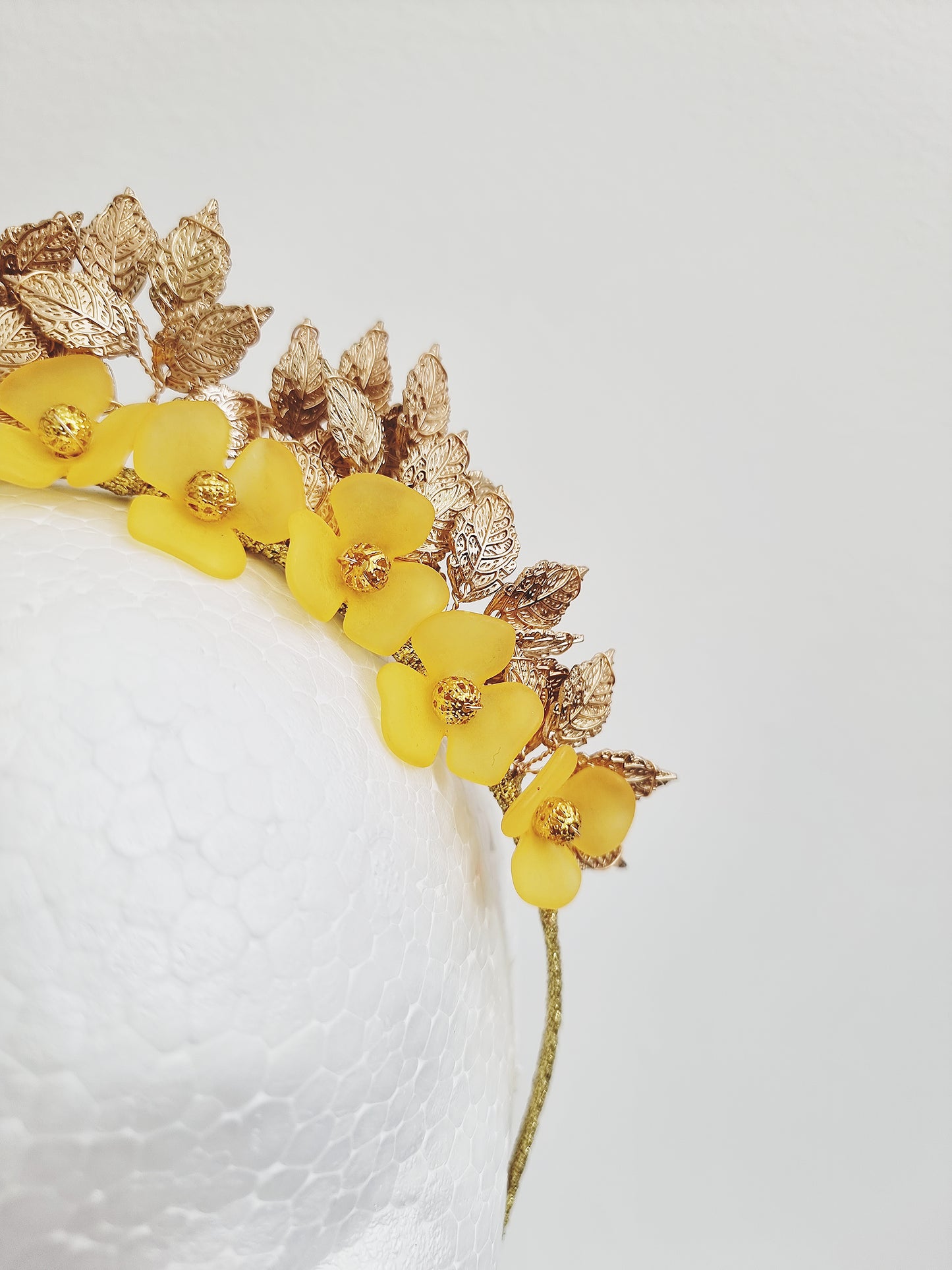 Miss Freya. Womens embellished flower headband fascinator in Honey Yellow /gold